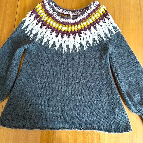 FREE PEOPLE Fairisle Knit Furry Sweater Wool Oversized Boho Streetwear 80s Y2K M - Picture 12 of 15